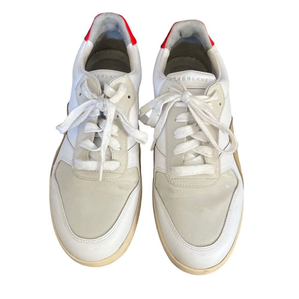 Everlane Court Sneaker Women Size 7 White Cream Red Leather Minimalist Low Top